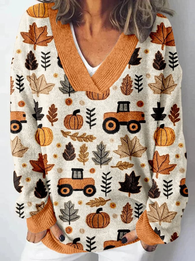 Women’s Casual Autumn Maple Leaf Pumpkin Sweater – 3D-Sweater-WRM8LOZKE3