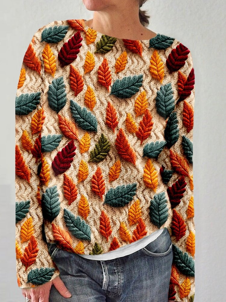 Women’s Fall Leaves Art Comfy Knit Sweater – 3D-Sweater-P8YLTR5C89