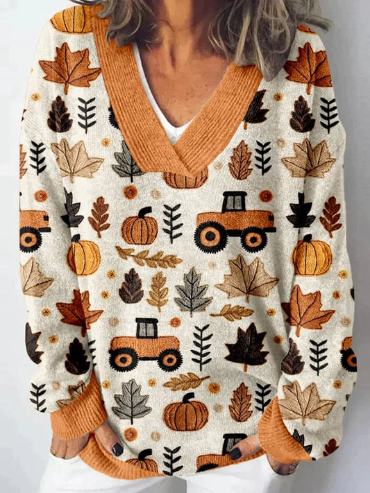 Women’s Casual Autumn Maple Leaf Pumpkin Sweater – 3D-Sweater-WRM8LOZKE3