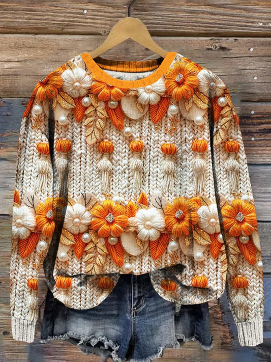 Women’s Glittery Fall Floral Knit Art Cozy Sweater – 3D-Sweater-49KGCS2ZRT