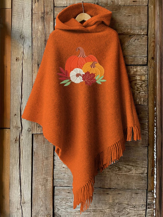 Women’s Wool Autumn Pumpkin Embroidery Print Poncho Hood Cape – 3D-Sweater-3MEQW2NRD2