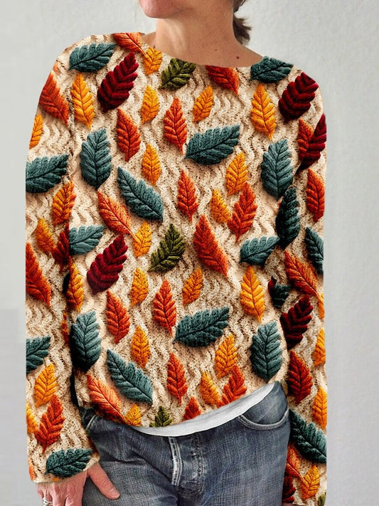 Women’s Fall Leaves Art Comfy Knit Sweater – 3D-Sweater-P8YLTR5C89
