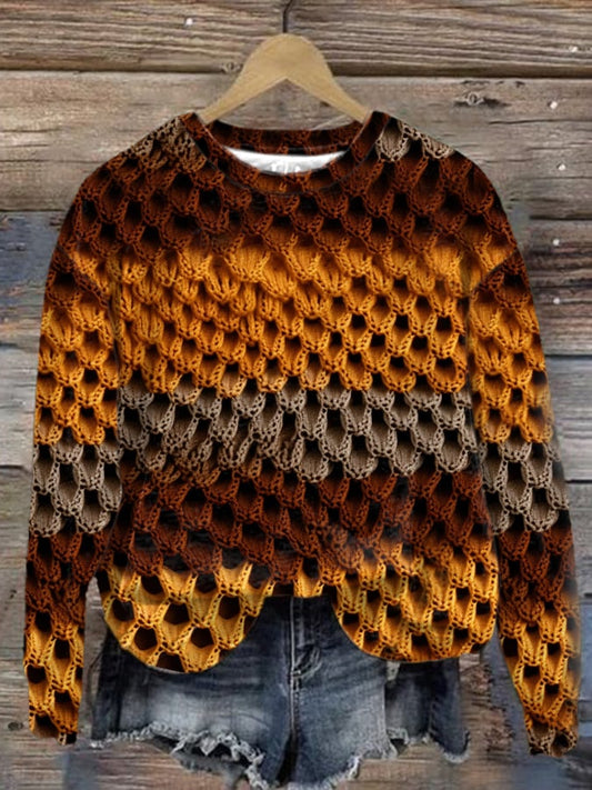 Women’s Autumn Color Matching Printed Knitted Art Comfortable Sweater – 3D-Sweater-HLFACFKVEM