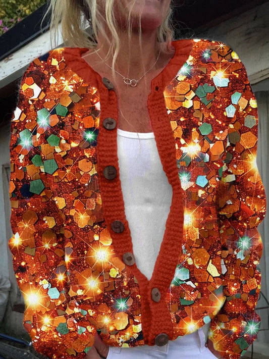 Women’s Glitter Art Cozy Casual Sweater – 3D-Sweater-QXRUNUBQKG