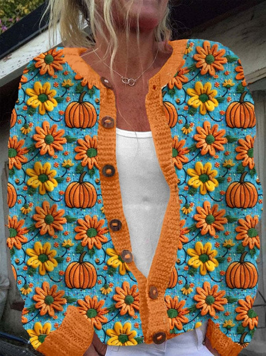 Women’s Autumn Sweater Pumpkin Print Casual Cardigan – 3D-Sweater-SGMDLKXVP2